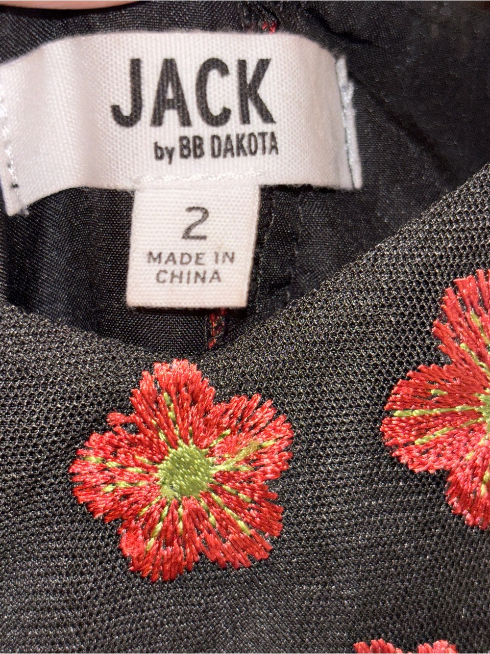 BB Dakota Black Dress with Red Floral Embroidery - Picture 2 of 9